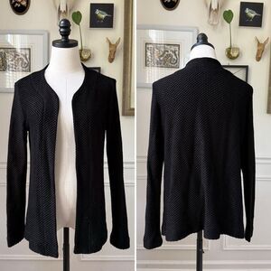 Chico’s Traveler’s Black Basketweave Cardigan Open Front 2 L